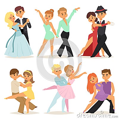 Dancing couples romantic person and people dance man with woman entertainment together beauty vector illustration. Vector Illustration