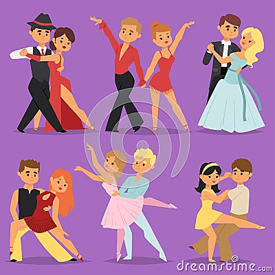 Dancing couples romantic person people dance man with woman entertainment together beauty vector illustration. Vector Illustration