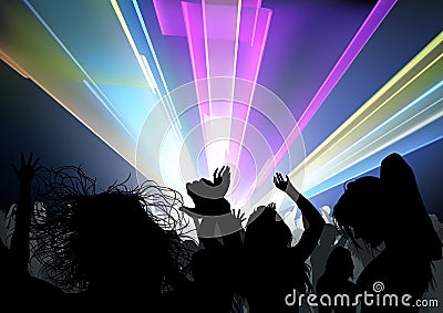 Dancing Crowd and Disco Light Show Vector Illustration