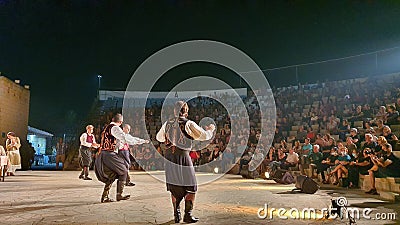 Dancing Cyprus traditional dances during a performance in Nicosia Cyprus Editorial Stock Photo