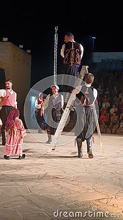 Dancing Cyprus traditional dances during a performance in Nicosia Cyprus Editorial Stock Photo