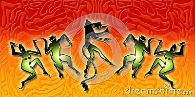 Dancing demons Cartoon Illustration