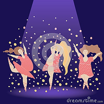 Body positive girl danse Vector Illustration