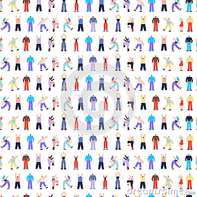 Dancing Disco People Characters Seamless Pattern Vector Illustration