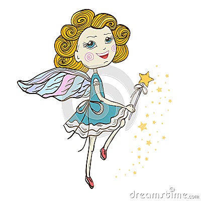 Dancing Fairy with magic wand Vector Illustration