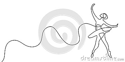 Dancing girl continuous one line drawing vector illustration isolated on white background minimalist design Vector Illustration