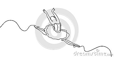 Dancing girl continuous one line drawing vector illustration isolated on white background minimalist design Vector Illustration