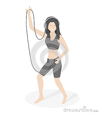 Dancing Girl In Headphones Vector Illustration