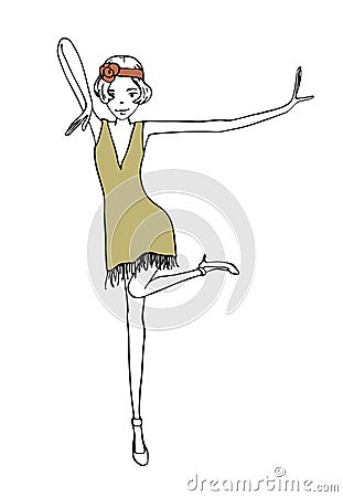 Dancing girl vintage illustration Vector Illustration