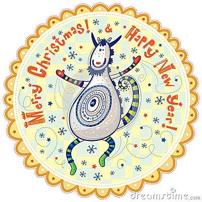 Dancing goat, Happy New Year and Merry Christmas! Vector Illustration