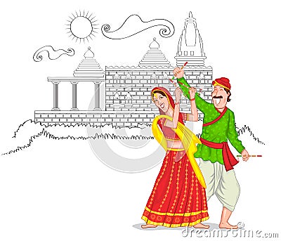 Dancing Gujarati couple Vector Illustration