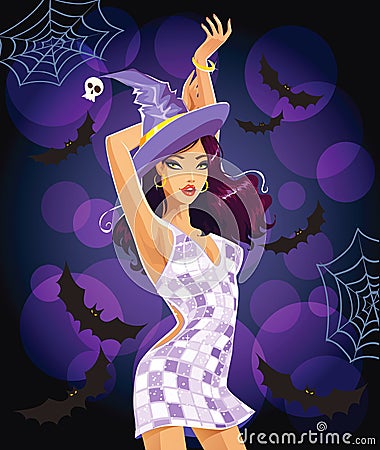 Dancing Halloween witch Vector Illustration