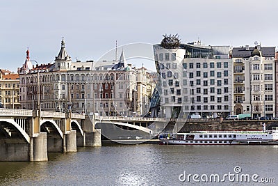 The Dancing House, nicknamed Fred and Ginger, completed in 1996 for Nationale-Nederlanden by Vlado Milunic and Frank Gehry Editorial Stock Photo
