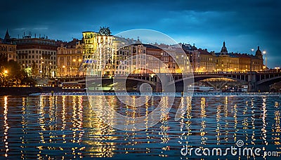 Dancing house in Prague at night, Czech republic Editorial Stock Photo