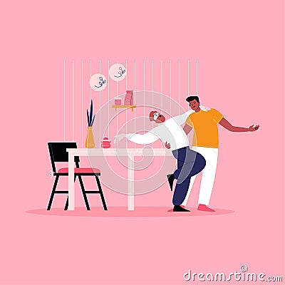 dancing at the kitchen Vector Illustration