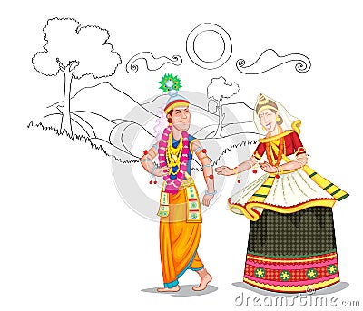 Dancing Manipuri couple Vector Illustration