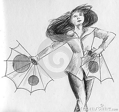 Dancing with paper fans Stock Photo