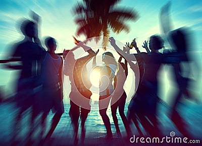 Dancing Party Enjoyment Happiness Celebration Outdoor Beach Concept Stock Photo