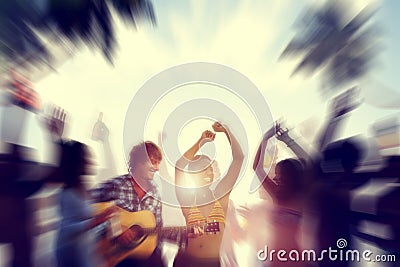 Dancing Party Enjoyment Happiness Celebration Outdoor Beach Concept Stock Photo