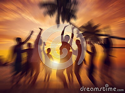 Dancing Party Enjoyment Happiness Celebration Outdoor Beach Concept Stock Photo