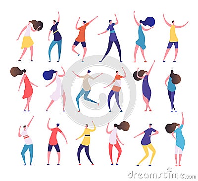 Dancing people. Cartoon stylish men and women dance on party dancing club. Clubbing people vector characters Vector Illustration