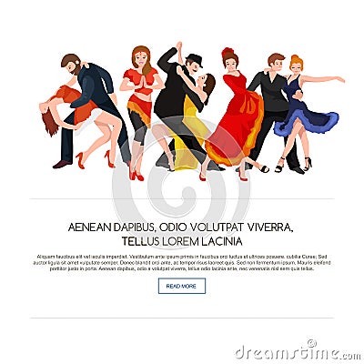 Dancing People, Dancer Bachata, Hiphop, Salsa, Indian, Ballet, Strip, Rock and Roll, Break, Flamenco, Tango Vector Illustration