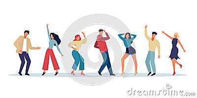Dancing people. happy joy persons jumping have fun dancehall couple celebration young active persons. vector dancers Vector Illustration