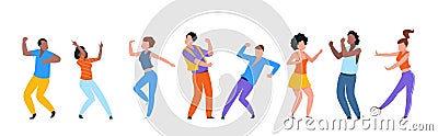 Dancing people. Happy trendy men and women dancers, group of happy young people enjoying dance. Vector modern isolated Vector Illustration