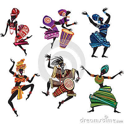 Dancing people in traditional ethnic style Vector Illustration