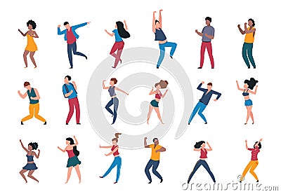 Dancing people. Trendy party cartoon crowd, modern young dancing characters, friends couples and happy persons. Vector Vector Illustration