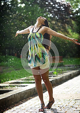 Dancing in the rain Stock Photo