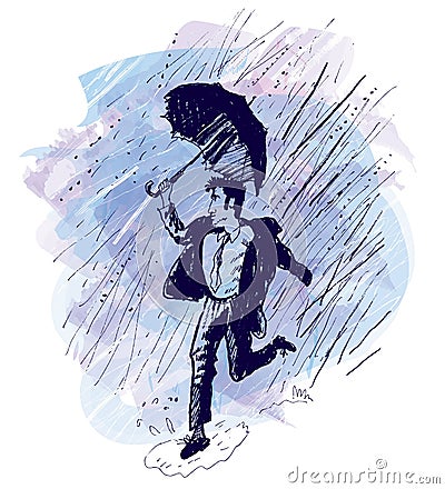 Dancing in the rain (Vector) Stock Photo