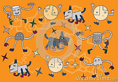 Dancing robots Vector Illustration