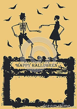 Dancing Skeleton on yellow background Vector Illustration