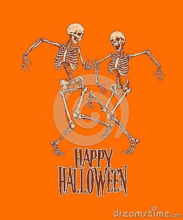 Dancing skeletons for halloween party poster vector illustration Vector Illustration