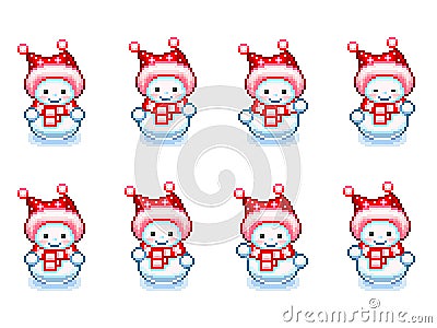 Dancing snowman animation sprite in Pixel-Art style Vector Illustration