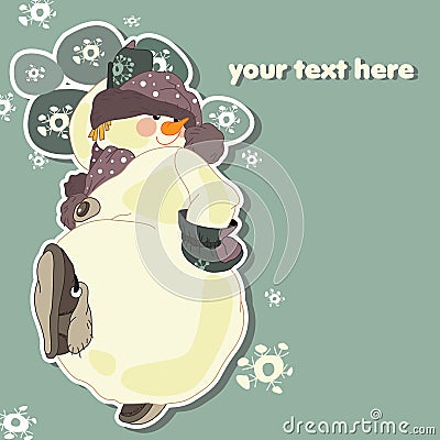 Dancing snowman with snowflakes Vector Illustration