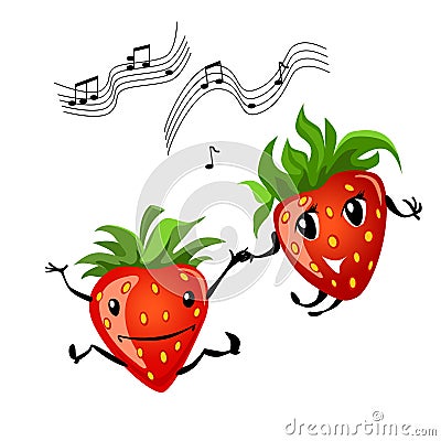 Dancing strawberry cartoon Vector Illustration