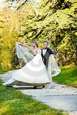 Dancing wedding couple Stock Photo