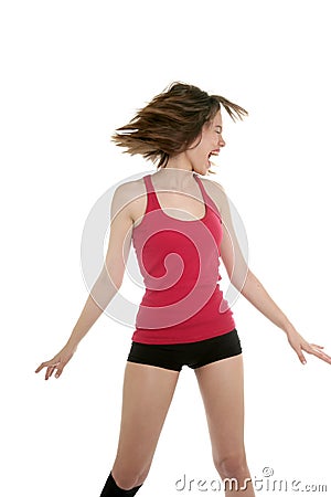 Dancing young woman with short pants Stock Photo