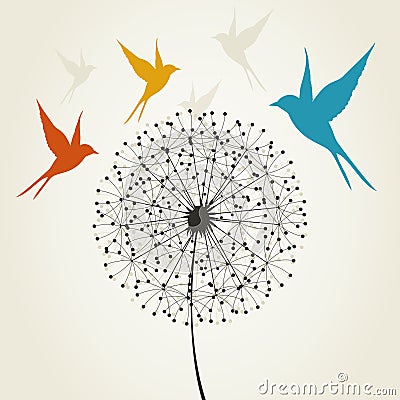 Dandelion and bird Vector Illustration