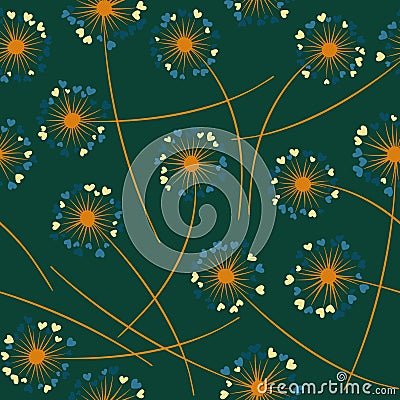 Dandelion blowing vector floral seamless pattern. Vector Illustration