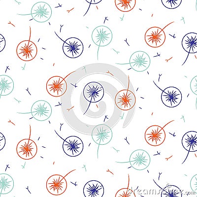 Dandelion blue and orange seamless vector pattern. Vector Illustration