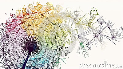 Dandelion Colorful Line Art Stock Photo