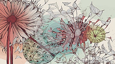 Dandelion Colorful Line Art Stock Photo