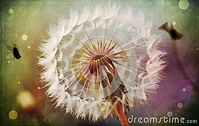 dandelion, Fairytale style, faded paper, mixed media, photo, vibrant Stock Photo