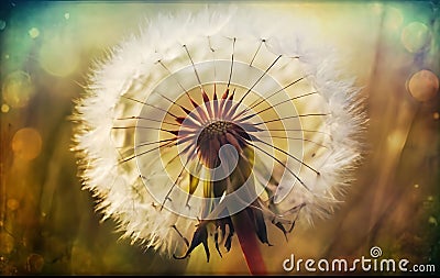 dandelion, Fairytale style, faded paper, mixed media, photo, vibrant Stock Photo