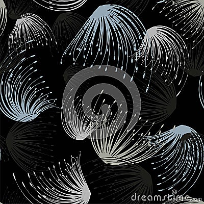 Dandelion grey seamless on dark background. Decorative dandelion wallpaper. Seamless pattern background. Abstract surface pattern Vector Illustration