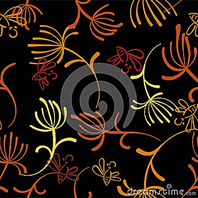 Dandelion grey seamless on dark background. Decorative dandelion wallpaper. Seamless pattern background. Abstract Vector Illustration