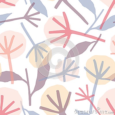 Dandelion hand drawn vector seamless pattern. Multicolor blossom silhouette decorative texture. Abstract blowball Vector Illustration